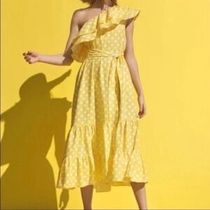 Lisa Marie Fernandez yellow and white polka dot ruffle shoulder dress